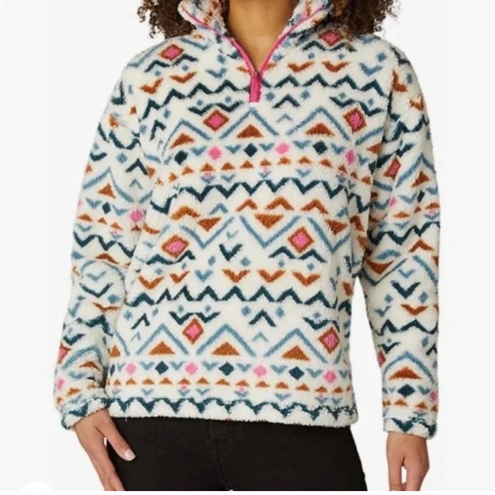 Eddie Bauer Aztec Sherpa Fleece Pullover Size M Quarter Zip Cozy Soft